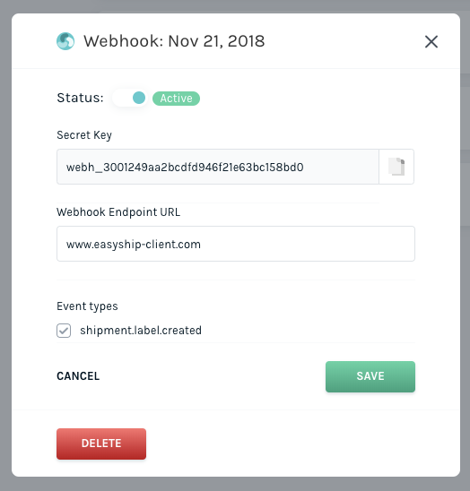 Save new Webhook