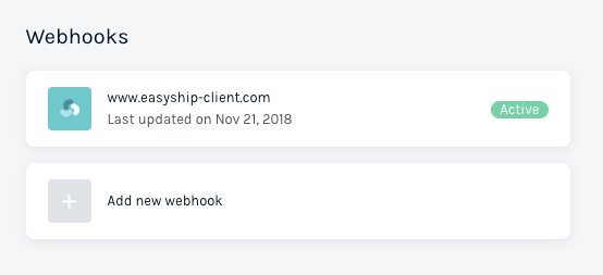 Webhook List in the Easyship Dashboard