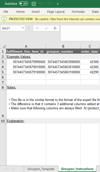 Groupon CSV template with Instructions to Follow