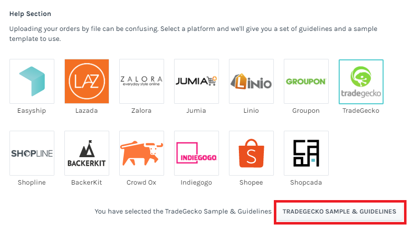 Select TradeGecko Logo to Integrate with Easyship
