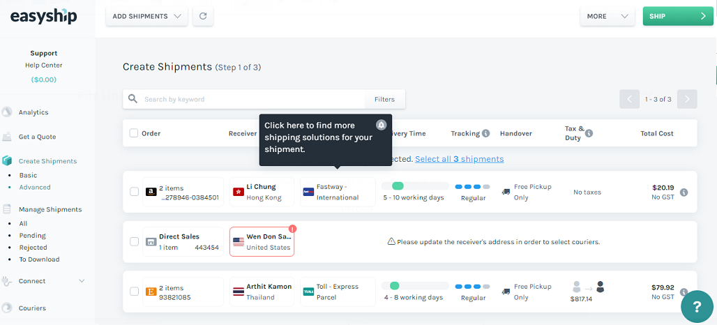 Create new Orders in the Easyship Dashboard