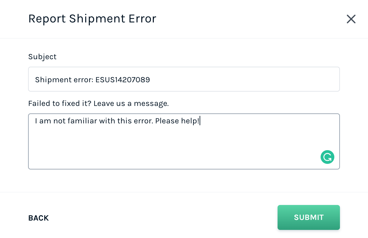 Submit Rejected Shipping Label