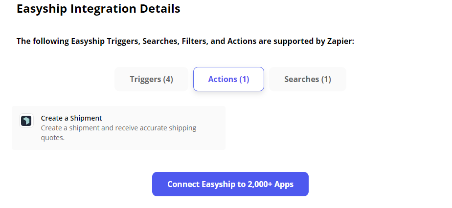 Easyship Actions Supported by Zapier